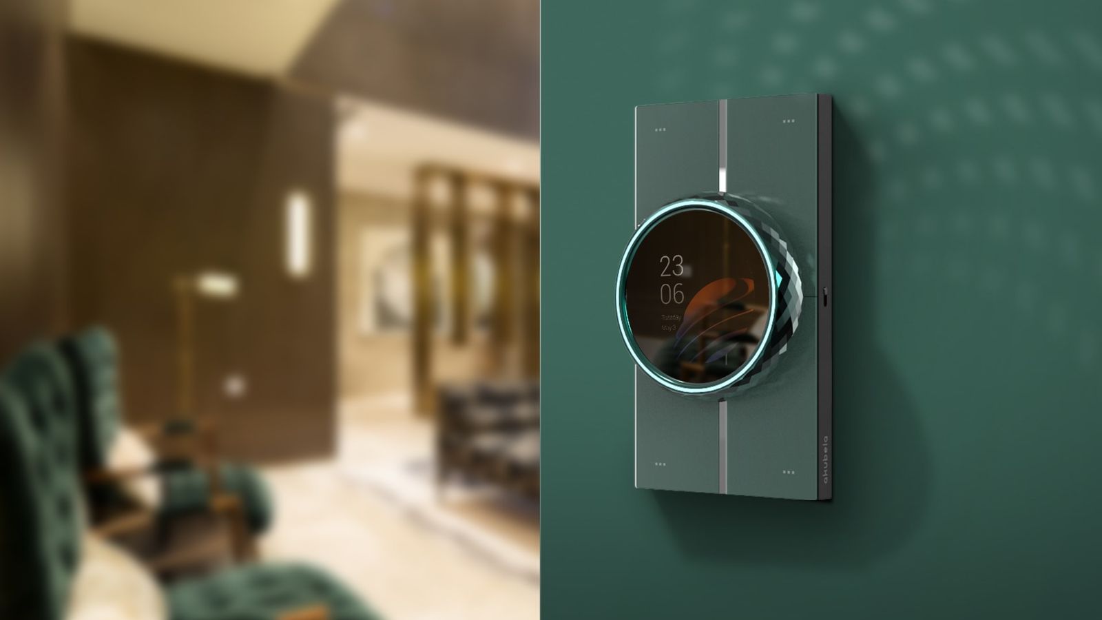 HyPanel Lux en un salón elegante con muro verde